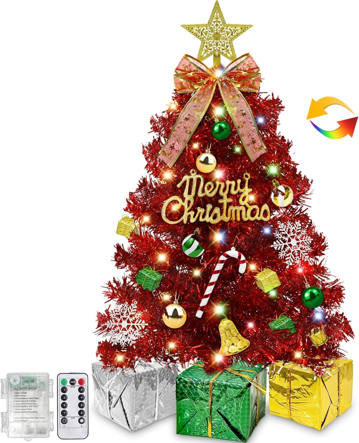 Dual Color Change&Remote Control 24 Inch/2FT Red Tabletop Christmas ...