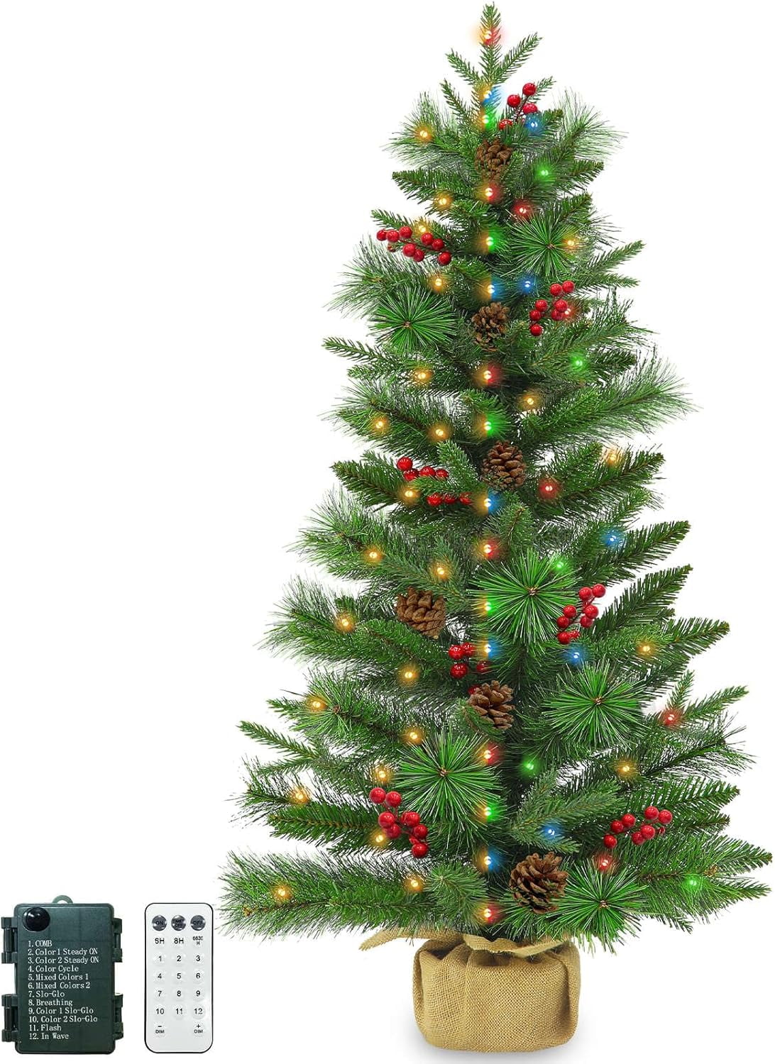 Dual Color Change&Remote Control 3Ft Realistic-Feel PE Artificial ...