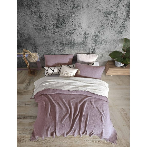 Dual Color Organic Cotton, 4 Layer Gauze Lightweight Full Size Throw, Lightweight Gauze Cotton Bed Cover, Full Size Gauze Throw ,With Fringes