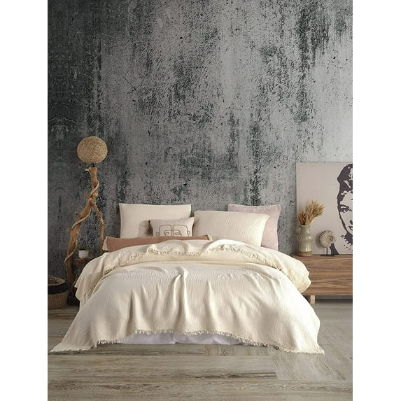 Dual Color Organic Cotton, 4 Layer Gauze Lightweight US Twin Size Throw, Lightweight Gauze Cotton Sofa Cover, Twin Size Gauze Throw, With Fringes