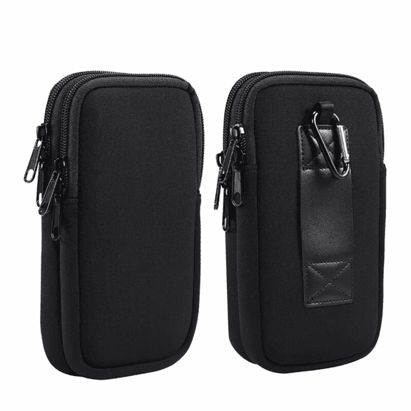 Dual compartment eyewear case, storage case for sunglasses and prescription glasses, 2-in-1 protective pouch, waterproof and shock-resistant, with neck-strap or waist-strap design Black