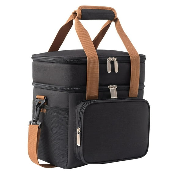 Dual-Compartment Insulated Lunch Bag, Leak-Proof Cooler Tote with 13 L Capacity, Keeps Food Hot Or Cold 12 H, Adjustable Shoulder Strap for Work, Flight, Beach & Day Trips, Unisex Black, 1 Bento Bag