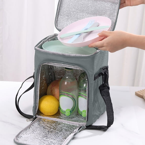 Dual Compartment Insulated Lunch Cooler Bag, Gray Leakproof Thermal Tote with Shoulder Strap for Office Picnic Camping Daily Use, 8.4×9.6 Inch by XSAOP