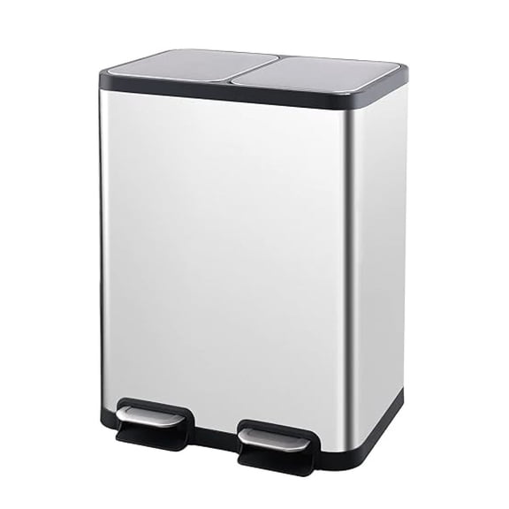 Dual Compartment Kitchen Step Trash Can 26.6 Gallon Stainless Steel Garbage Can for Kitchen with 2 Removable Buckets and Lids