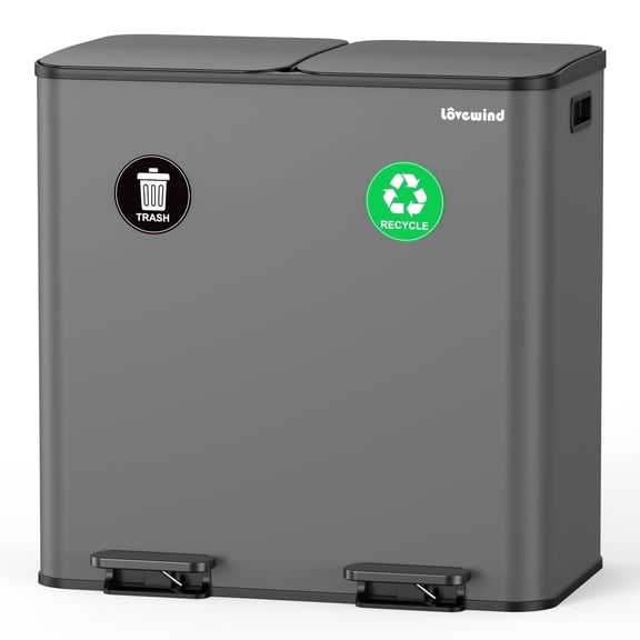 Kitchen Trash Can with Lid, 2 x 10.5 Gallon Garbage Cans for Kitchen, Step Trash Bin, Stainless Steel Trash and Recycle Bin Combo for Kitchen