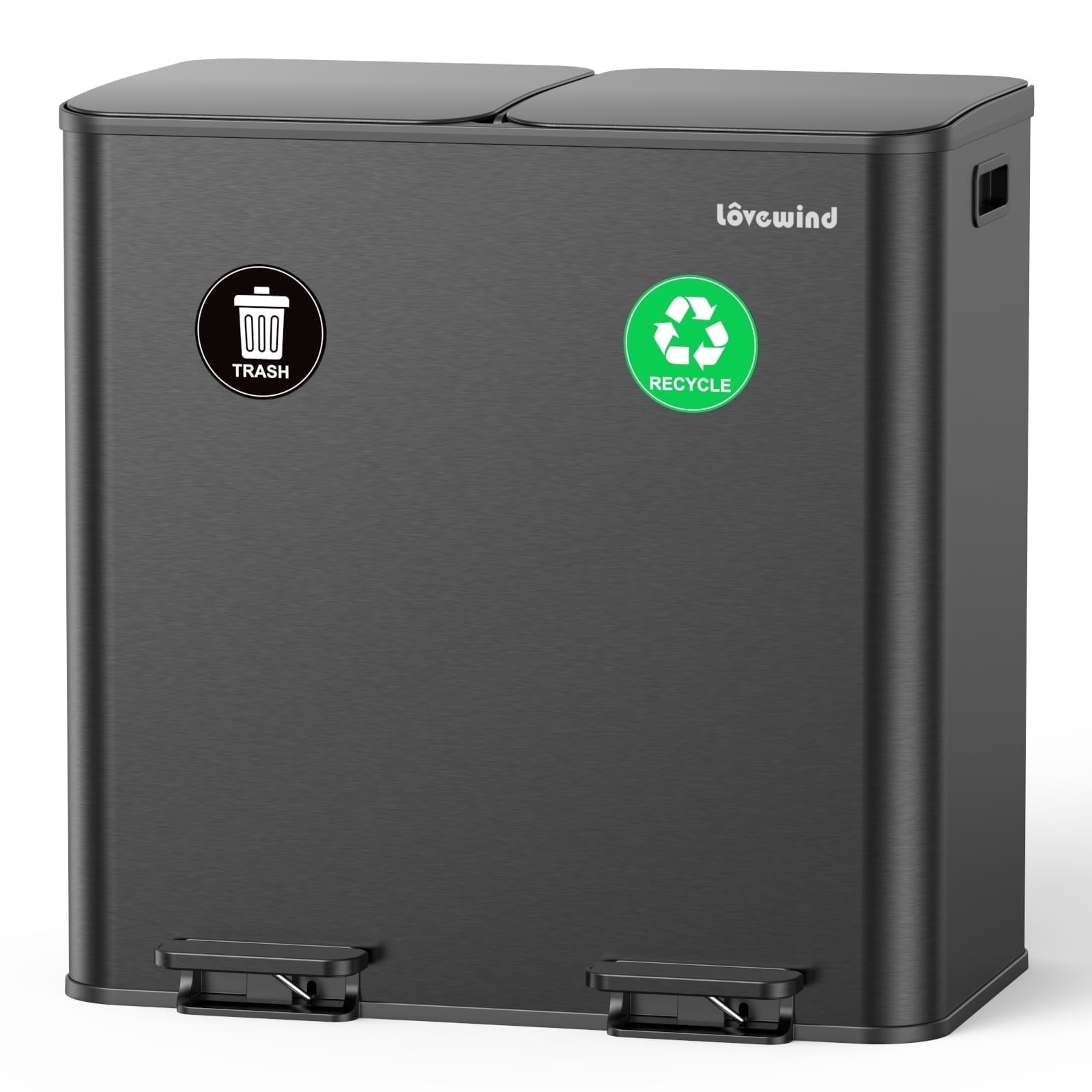 Dual Compartment Kitchen Trash Can, 2 x 10.5 Gallon Stainless Steel Garbage & Recycling Bin Combo for Kitchen, Soft Close Lids, Odor Proof, Hands Free