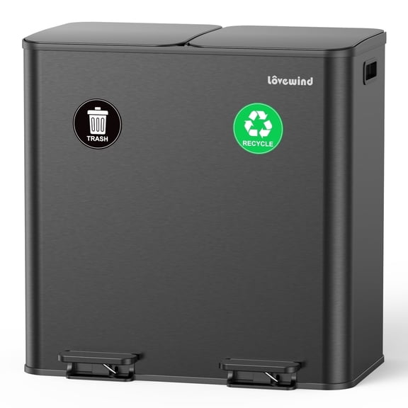 Dual Compartment Kitchen Trash Can, 2 x 10.5 Gallon Stainless Steel Garbage & Recycling Bin Combo for Kitchen, Soft Close Lids, Odor Proof, Hands Free