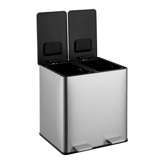 Dual Compartment Kitchen Trash Can, 2 x 4 Gal Rectangular Step Trash Can with Lid, 2 Removable Plastic Inner Buckets, Recycling & Waste Sorter Garbage Bin for Home Kitchen
