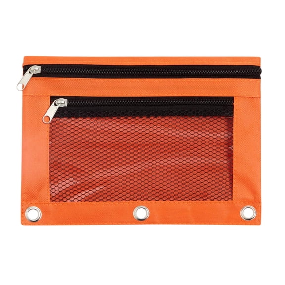 Dual Compartment Pencil Pouch 3 Ring Binder Pencil Case with Clear Window for Campus Supplies College Campus Stationery Organizer