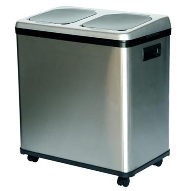 16 Gallon Silver Stainless Steel Touchless Dual-Compartment Recycle Bin