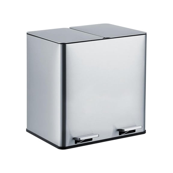 Dual Compartment Stainless Steel Indoor Recycling Bin - 30L/8 Gallon Step-On Trash Can - Removable Inner Buckets - Soft-Close Lid - Fingerprint Resistant Garbage Container for Kitchen, Home