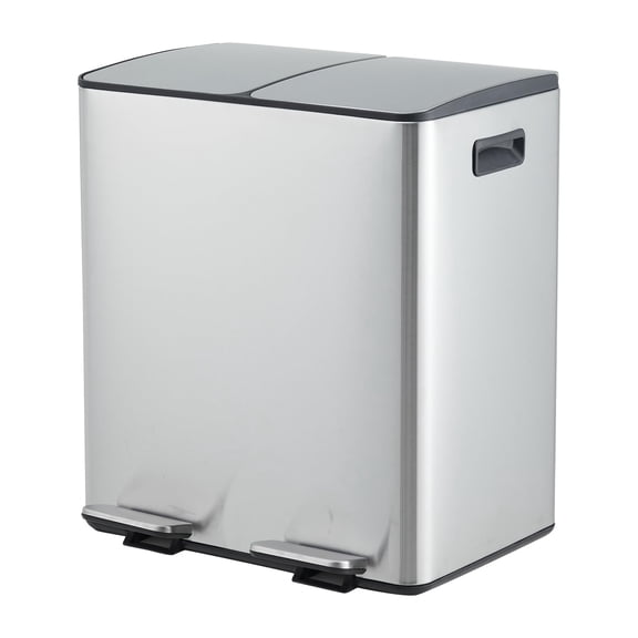 Dual Compartment Stainless Steel Kitchen Trash Can – 2 x 5.3 Gal (20L) – Collapsible Foot Pedal – Soft-Close Odor-Proof Lid – Rust-Resistant – Space-Saving Modern Design