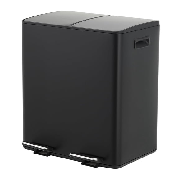 Dual Compartment Stainless Steel Kitchen Trash Can – 2 x 5.3 Gal (20L) – Collapsible Foot Pedal – Soft-Close Odor-Proof Lid – Rust-Resistant – Space-Saving Modern Design
