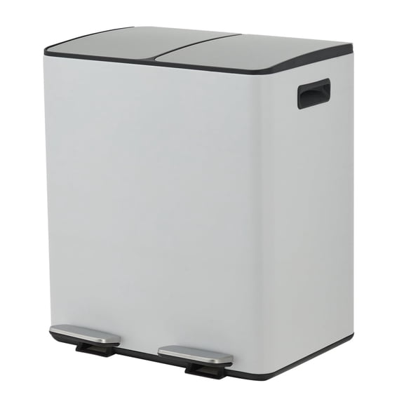 Dual Compartment Stainless Steel Kitchen Trash Can – 2 x 5.3 Gal (20L) – Collapsible Foot Pedal – Soft-Close Odor-Proof Lid – Rust-Resistant – Space-Saving Modern Design