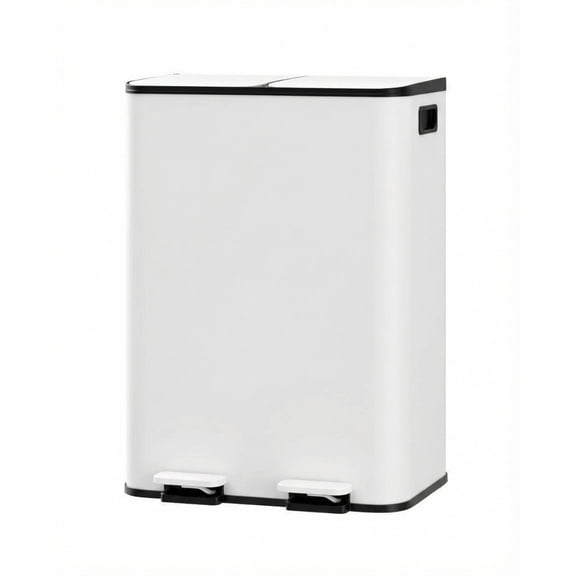Dual Compartment Stainless Steel Kitchen Trash Can – 21.2 Gallon, Step-On Lid, Odor Control, Removable PP Inner Buckets, Garbage & Recycling Bin Combo, White, 2×30L