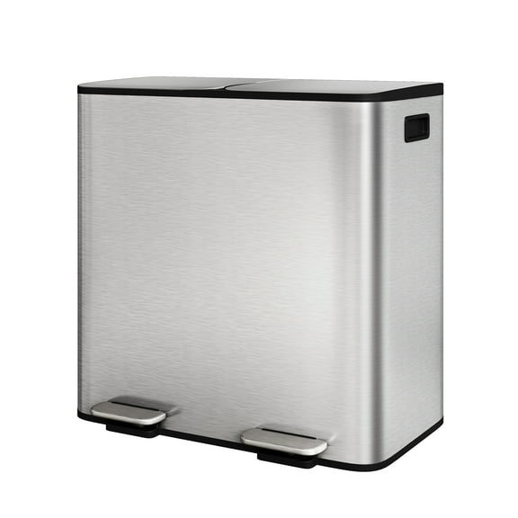 Dual Compartment Stainless Steel Kitchen Trash Can – 21.2 Gallon, Step-On Pedal, Soft-Close Lid, Odor Control, Removable PP Liner Buckets, Garbage & Recycling Bin Combo, Silver, 2×40L