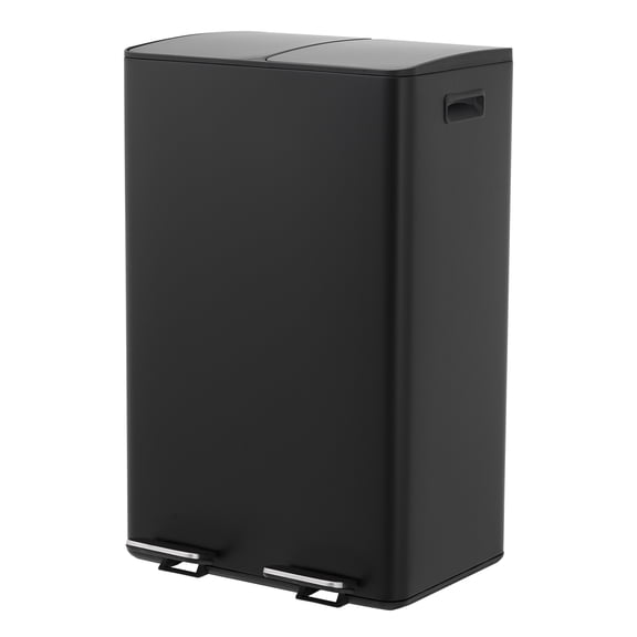 Dual Compartment Stainless Steel Kitchen Trash Can – 60L (2 x 30L), Removable Plastic Inner Buckets, Soft Close Lid, Foot Pedal, Odor-Proof, Fingerprint Resistant, Space-Saving Recycling Bin – Black