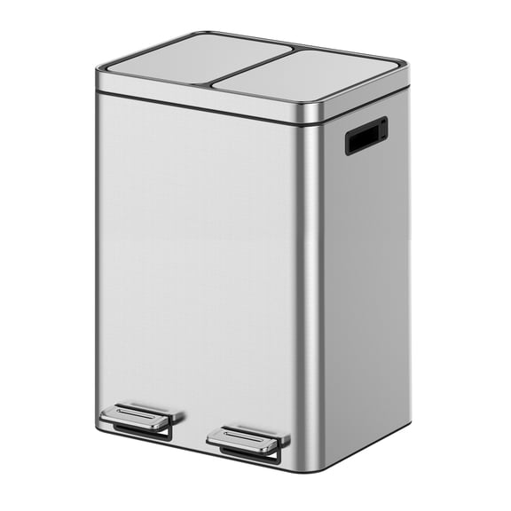 Dual Compartment Stainless Steel Trash Can for Kitchen/Home/Office - 40L Total (2x20L) - Soft-Close Lid, Removable Buckets, Step Pedal - Space-Saving Indoor Recycling Bin,  Onesize, Color: 40L 20*2