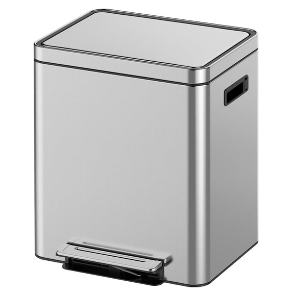 Dual Compartment Step-On Trash Can, Stainless Steel Recycling Bin with 2 Inner Buckets for Kitchen, Home, Office