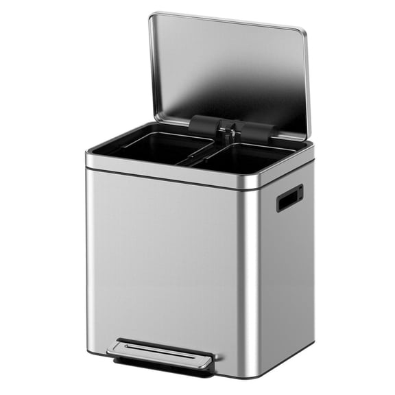 Dual Compartment Step-On Trash Can, Stainless Steel Recycling Bin with 2 Inner Buckets for Kitchen, Home, Office