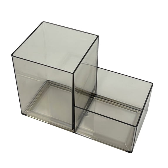 Dual Compartment Transparent Plastic Pen Holder, Height-Divided Organizer for Stationery and Makeup Brushes, Simple Desktop Tidy with Separate Sections for Easy Sorting and Storage