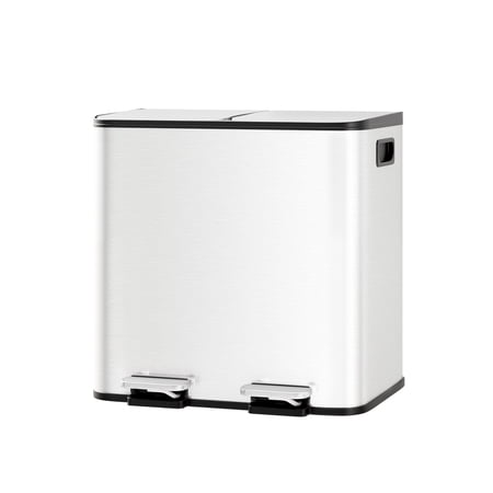 Dual Compartment Trash Can Stainless Steel Step On Recycle Bin with Soft Close Lid 2 x 15 L for Kitchen Home