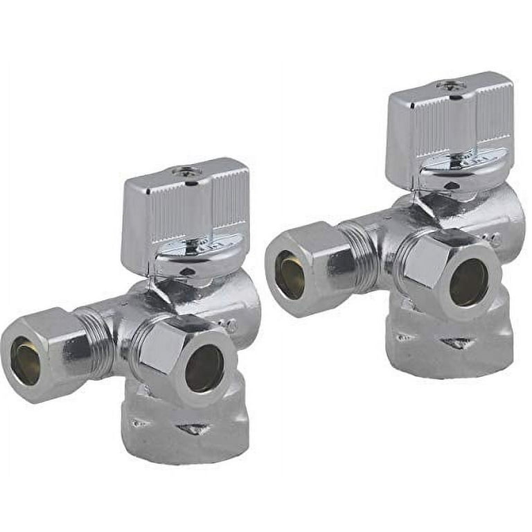 3-Way Angle Stop Valve Shut Off Quarter Turn Water Bathroom Kitchen Shower  Washing Machine Plumbing G1/2 Copper Chrome Plating