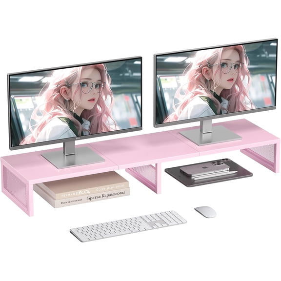 Dual Computer Monitor Stand Riser, Desk Organizers and Accessories, Printer & TV Stand, Desk Shelf, Office Desk Accessories & Desktop Workspace Organizer for Office Supplies, Black