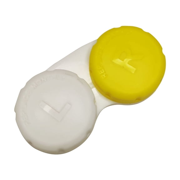 Dual Contact Lens Case Portable Travel Storage Box for Left and Right Lenses Leak Proof Mirror Compact Eye Care Container 2x1x1 Inch Yellow