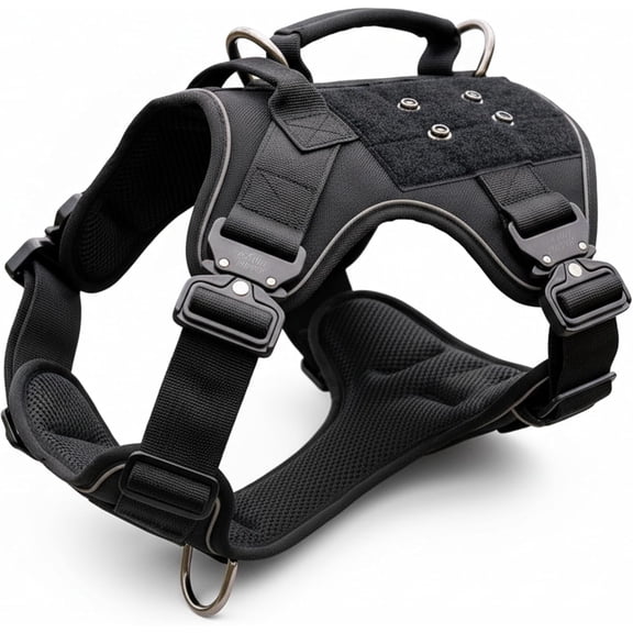 Dual Control Dog Harness with Front and Back D-Rings Adjustable Heavy Duty Nylon Vest Reflective MOLLE for Large Dogs X-Large Black