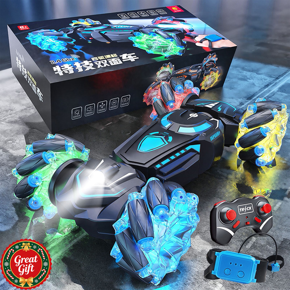 Dual Control Gesture Sensing RC Stunt Car with Colorful LED Light Up Wheels, 360° Rotating Twist Drift All Terrain Vehicle, Rechargeable Toy, Christmas Birthday Gift for Kids Boys Girls Ages 6+