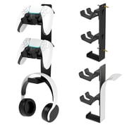 Dual Controller Holder Wall Mount, Metal Headset Stand for PS5/4, with Stable 3M Adhesive, Strong Adhesive by Screws, Black