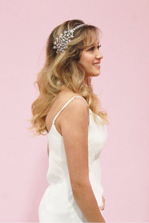 Dual Crystal Vine Flower Hair Wedding Headband Crown Wreath Tiara for Bride Prom Birthday