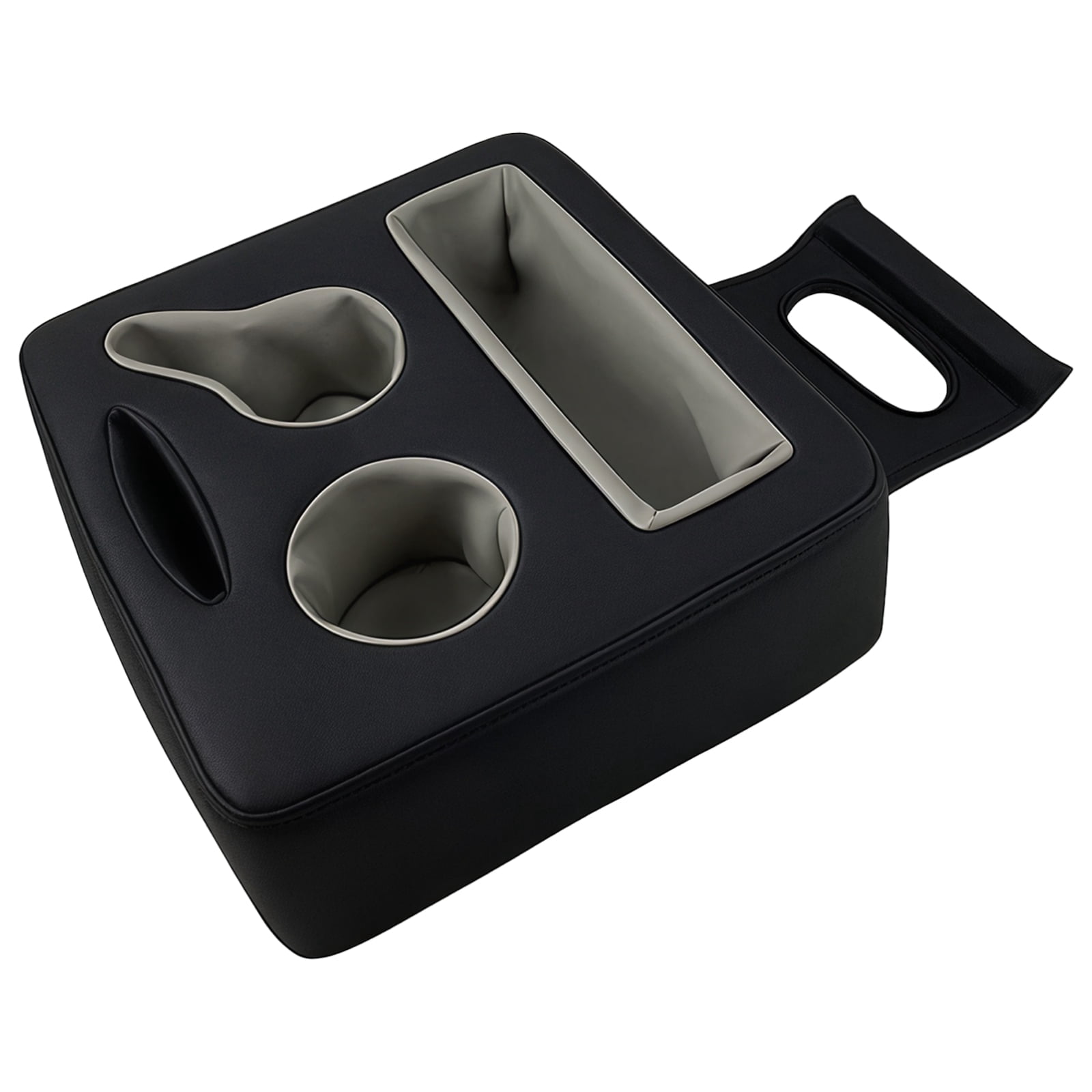 Dual Cup Holder Car Caddy, Cotton Nappa Leather Backseat Organizer with Phone Slot, Snack Tray, Anti Spill Drink Holder, Fits Couch and Car, Easy Clean, Soft Base