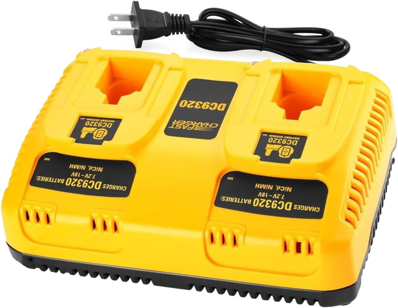 Dual DC9320 Fast Charger for Dewalt 18V Battery DW9116 Compatible with 7.2V-18V NiCD/NiMH DC9098 DC9096 DC9091 DE9057 DW9072