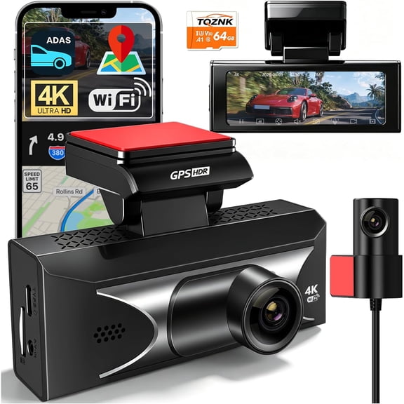 Dual Dash Cam Front 4K+2.5K Rear, 5.8GHz Wi-Fi, 20MB/s Fastest Download Speed with APP, WDR Night Vision, 2160P Dash Camera for Cars, 3" IPS, 24H Parking Mode, Free 64GB Card Included