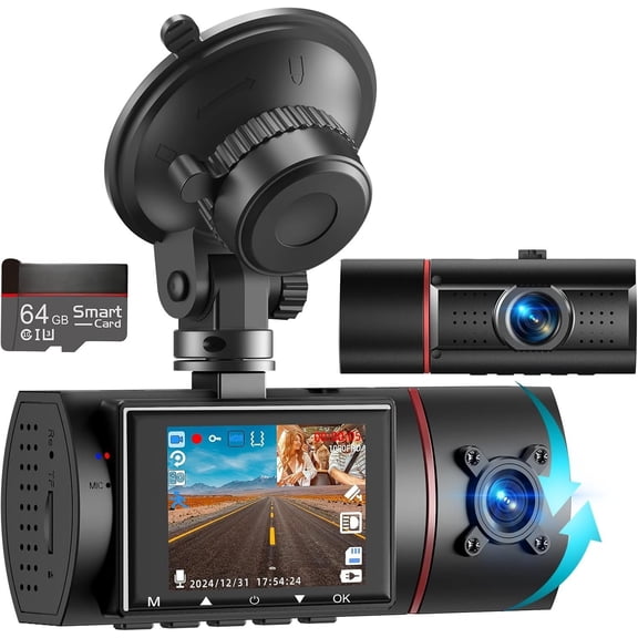Dual Dash Cam Front and Inside with 64GB Card, X25 1080P Dash Camera for  with  Night Vision,Loop Recording,G-Sensor,24H Park ,Inside  Camera for /Lyft/Taxi Driver