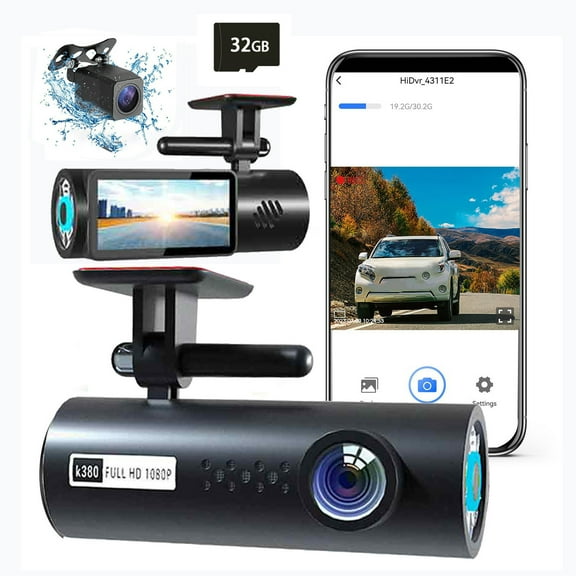 Dual Dash Cam Front and Rear With 32G Memory Card WiFi Dash Camera for Cars 1.97in Screen 1080P FHD Car Driving Recorder Infrared Night Vision/170° Wide Angle/Loop