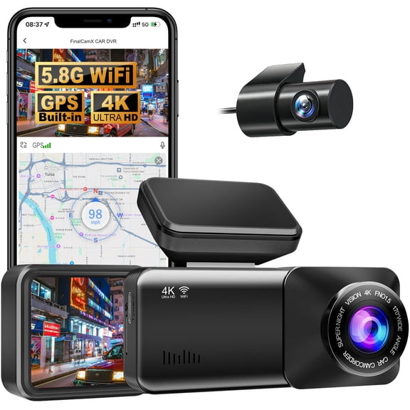 Dual Dash Cam Front and Rear, 4K+1080P Cam for Cars Built-in GPS, 5.8GHz WiFi, Loop Recording, 24H Parking Mode,Super Night Vision