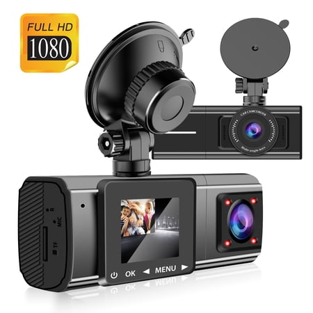 Dual Dash Cam, TSV 1080P Dual Lens Front Insides Camera, Car DVR Driving Recorder with Night Vision, 170° Wide Angle, Loop Recording, G-Sensor, Parking Mode - Black