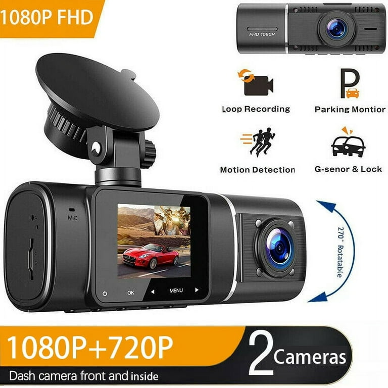 Dual Dash Cam with IR Night Vision, FHD 1080P Front and 720P Inside Cabin  Uber Dash Camera, 1.5 inch LCD Screen 