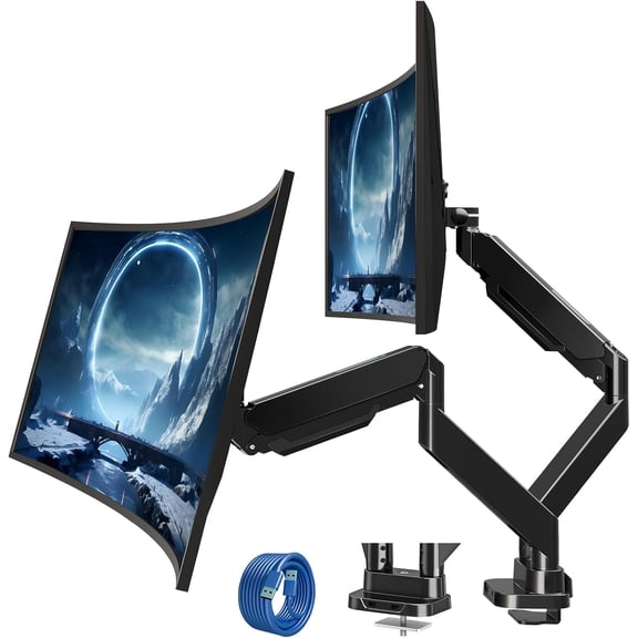 Dual Desk for 39" Ultrawide Screen up to 33lbs, Arm Double Gas Spring for 2 Monitors, Adjustable Computer Stand with , VESA 75x75 100x100