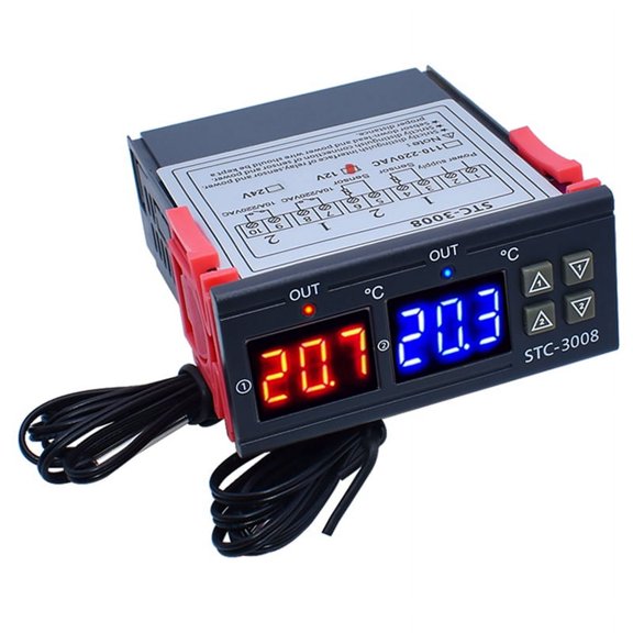 Dual Digital -3008 Temperature Controller Two Relay Output Thermostat Heater with Probe Temperature Controller,A