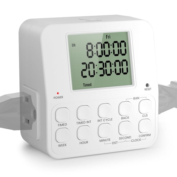 Dual Digital 7 Day Programmable Timer Outlet, Infinite Repeat Cycle