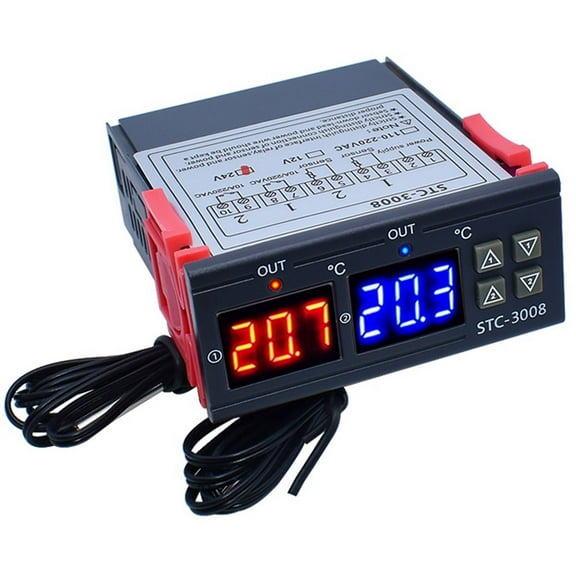 Dual Digital -3008 Temperature Controller Two Relay Output Thermostat Heater with Probe Temperature Controller,C