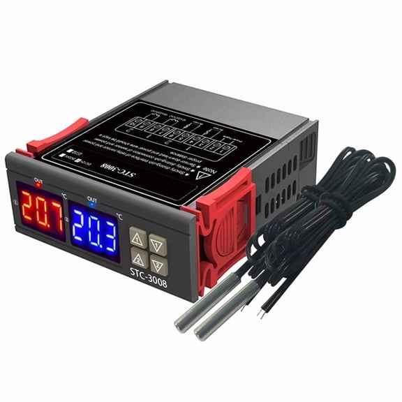 ABS Dual Digital Temperature Controller -3008 - 0.1C Display, Dual Probe, 24V Thermostat for Incubators, Greenhouses