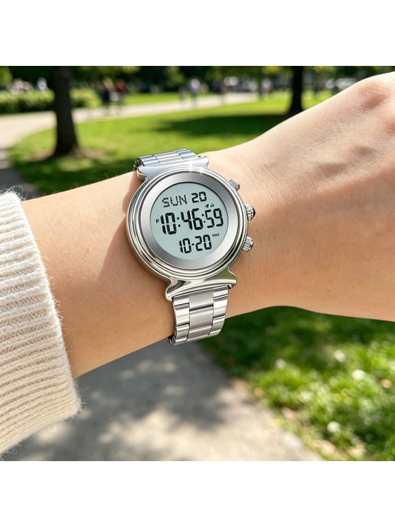 Dual Display Alarm Watch Stainless Steel Strap Analog Digital Chronograph Waterproof for Daily Wear