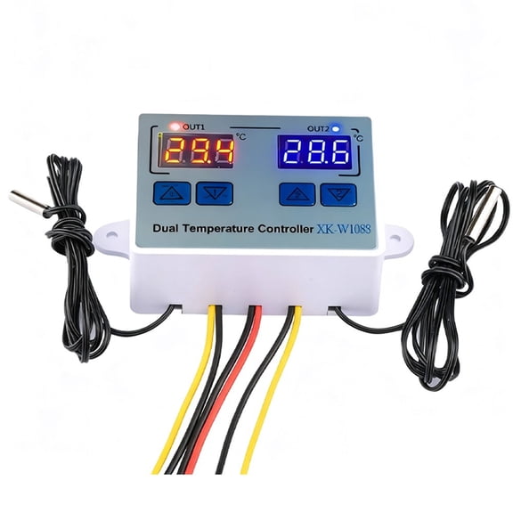 Dual Display Digital Temperature Controller XKW1088 with 2 Relay Outputs for Heating and Cooling Control 110 220V Thermostat for Commercial and Industrial Use