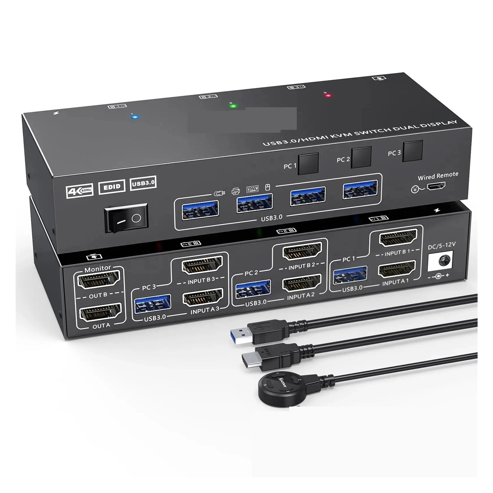 Dual Display USB 3.0 Dual Monitor KVM Switch Simulation EDID Extended Display Switcher for 3 Computers Share 2 Monitor