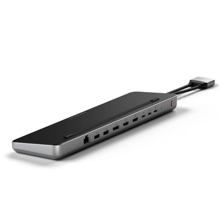 Satechi - Dual Dock with NVMe SSD enclosure – USB-C PD (75W), 2 USB-C data, 2 HDMI 2.0, 1 DisplayPort 1.4, 2 USB-A, Ethernet - Space Gray